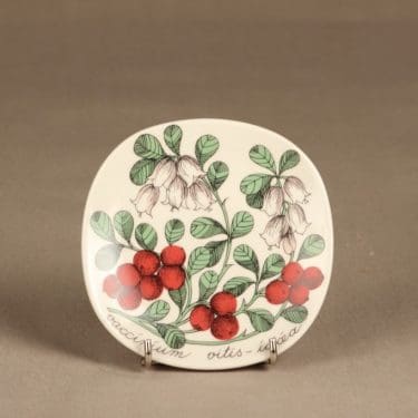 Arabia Botanica koristelautanen, Puolukka, suunnittelija Esteri Tomula, Puolukka, serikuva, marja-aihe