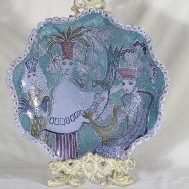 Arabia koristelautanen, uniikki, suunnittelija Hilkka-Liisa Ahola, uniikki, käsinmuotoiltu, käsinmaalattu, signeerattu