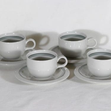 Arabia Airisto kahvikupit, 4 kpl, suunnittelija Inkeri Leivo, raitakoriste