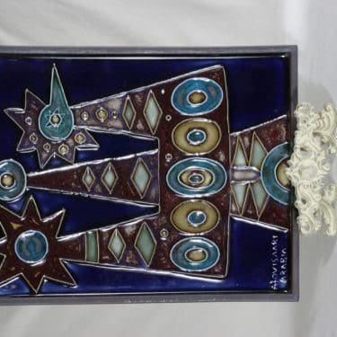 Arabia Riikinkukko seinälaatta, käsinmaalattu, suunnittelija Raija Uosikkinen, käsinmaalattu, massiivinen, signeerattu