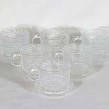 Nuutajärvi Kastehelmi kahvikupit, kirkas, 6 kpl, suunnittelija Oiva Toikka,