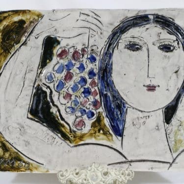 Arabia seinälaatta, uniikki, suunnittelija Toini Muona, uniikki, massiivinen, käsinmaalattu, signeerattu