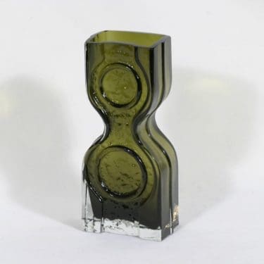 Riihimäen lasi Kaappikello maljakko, oliivinvihreä, suunnittelija Helena Tynell,
