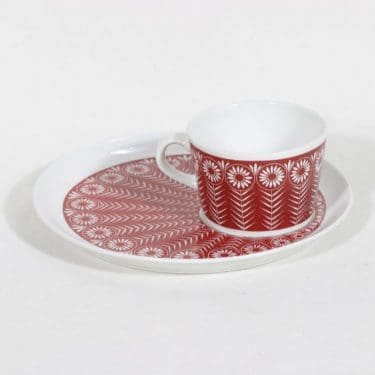 Arabia Riikinkukko kuppi ja lautanen, suunnittelija Raija Uosikkinen, serikuva