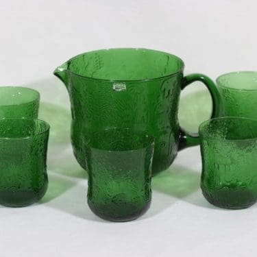 Nuutajärvi Fauna kaadin ja lasit, vihreä, 5 kpl, suunnittelija Oiva Toikka,