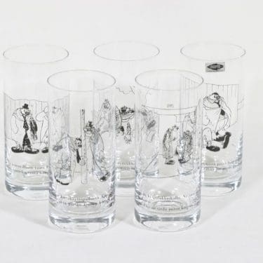 Nuutajärvi lasit, 5 kpl, suunnittelija Kari Suomalainen, painokoriste