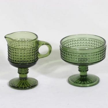 Riihimäen lasi Barokki sokerikko ja kermakko, vihreä, suunnittelija Erkkitapio Siiroinen,
