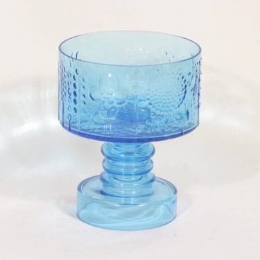 Nuutajärvi Flora jalallinen malja, turkoosi, suunnittelija Oiva Toikka,