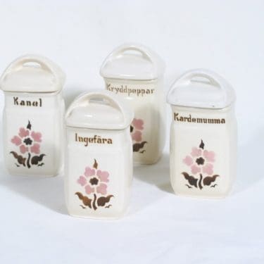 Arabia EB1 maustepurkit, kukkakuvio, 4 kpl, suunnittelija , kukkakuvio, pieni, puhalluskoriste