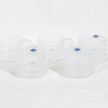 Nuutajärvi Kastehelmi kahvikupit, kirkas, 5 kpl, suunnittelija Oiva Toikka,