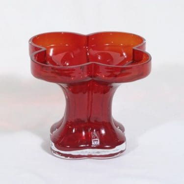 Riihimäen lasi Onnenlehti maljakko, punainen, suunnittelija Helena Tynell,