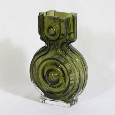 Riihimäen lasi Aitanlukko maljakko, oliivinvihreä, suunnittelija Helena Tynell,