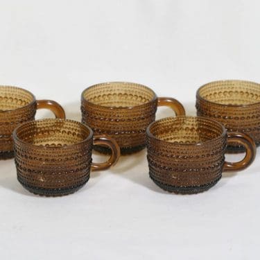 Nuutajärvi Kastehelmi kahvikupit, ruskea, 5 kpl, suunnittelija Oiva Toikka,