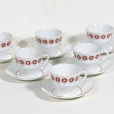 Arabia LL kahvikupit, 6 kpl, suunnittelija Raija Tuumi, tuntematon koriste