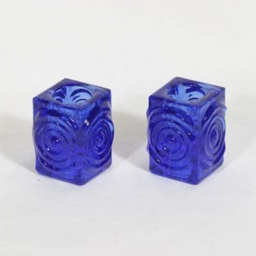 Riihimäen lasi Rengas kynttilänjalat, koboltinsininen, 2 kpl, suunnittelija Tamara Aladin, pieni