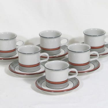 Arabia Aslak kahvikupit, 6 kpl, suunnittelija Ulla Procope, raitakoriste