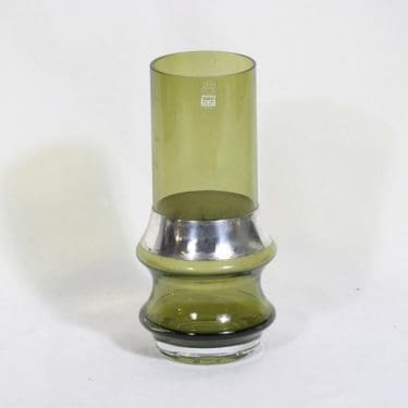 Riihimäen lasi Reimari maljakko, alpakkapanta, suunnittelija Tamara Aladin, alpakkapanta