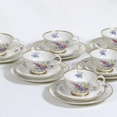 Arabia AS kahvikupit ja lautaset, kukkakuvio, 6 kpl, suunnittelija , kukkakuvio, käsinmaalattu