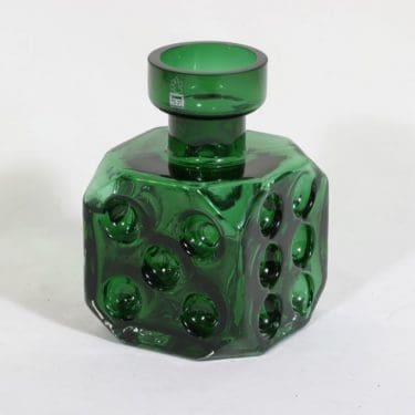 Riihimäen lasi Arpa on heitetty maljakko, vihreä, suunnittelija Erkkitapio Siiroinen,