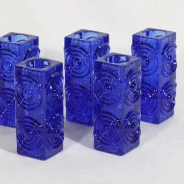 Riihimäen lasi Rengas kynttilänjalat, koboltinsininen, 5 kpl, suunnittelija Tamara Aladin,