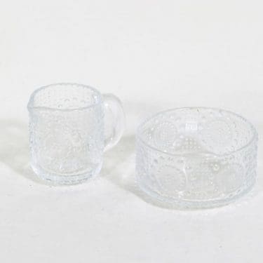 Riihimäen lasi Grapponia sokerikko ja kermakko, kirkas, suunnittelija Nanny Still,