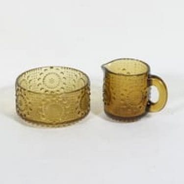 Riihimäen lasi Grapponia sokerikko ja kermakko, ruskea, suunnittelija Nanny Still,