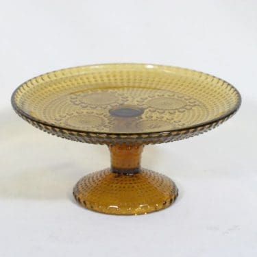 Riihimäen lasi Grapponia leivostarjotin, amber, suunnittelija Nanny Still,