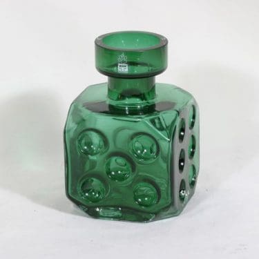 Riihimäen lasi Arpa on heitetty maljakko, vihreä, suunnittelija Erkkitapio Siiroinen,