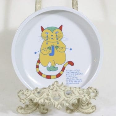 Arabia Kissa lautanen, syvä, suunnittelija Laila Hakala, syvä, serikuva