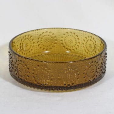 Riihimäen lasi Grapponia kulho, amber, suunnittelija Nanny Still,