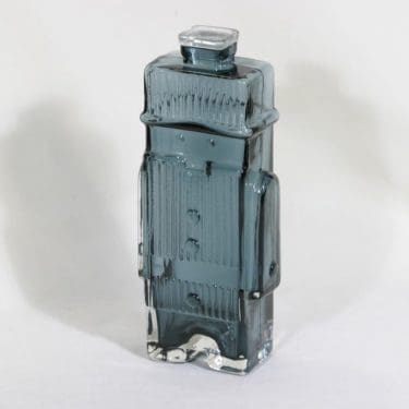 Riihimäen lasi Maaherra koristepullo, siniharmaa, suunnittelija Helena Tynell,