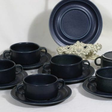 Arabia Korpi liemikupit, sininen, 6 kpl, suunnittelija Göran Bäck,