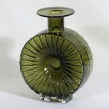 Riihimäen lasi Aurinkopullo koristepullo, oliivinvihreä, suunnittelija Helena Tynell, sävy VI