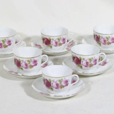 Arabia A kahvikupit, kukkakuvio, 6 kpl, suunnittelija , kukkakuvio, siirtokuva