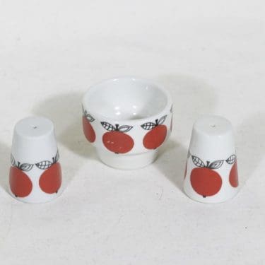 Arabia Omena munakuppi ja sirottimet, käsinmaalattu, 2 kpl, suunnittelija Esteri Tomula, käsinmaalattu