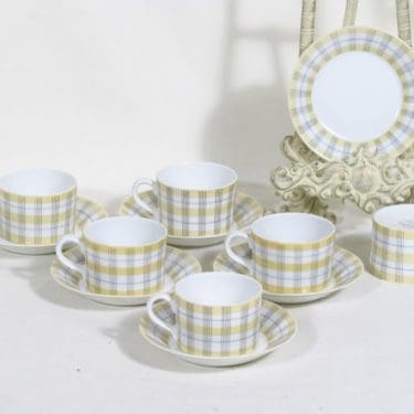 Arabia Verkko kahvikupit, ruskea, 6 kpl, suunnittelija Esteri Tomula, painettu ja maalattu viivakoriste