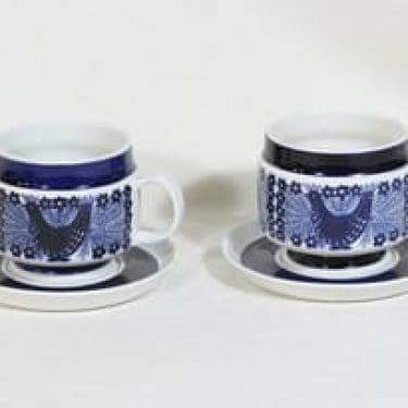 Arabia Sinilintu mukit, 50 cl, 2 kpl, suunnittelija Raija Uosikkinen, 50 cl, käsinmaalattu