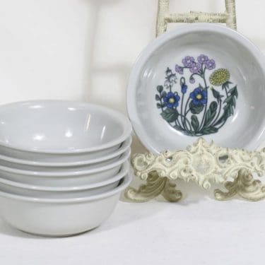 Arabia Flora lautaset, syvä, 6 kpl, suunnittelija Esteri Tomula, syvä, serikuva