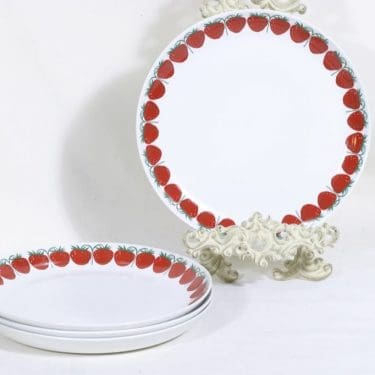 Arabia Pomona lautaset, mansikka, 4 kpl, suunnittelija Raija Uosikkinen, mansikka, serikuva