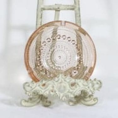 Nuutajärvi Kastehelmi tuhka-astia, vaaleanpunainen, suunnittelija Oiva Toikka,