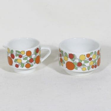 Arabia ET sokerikko ja kermakko, suunnittelija Göran Bäck, serikuva, retro