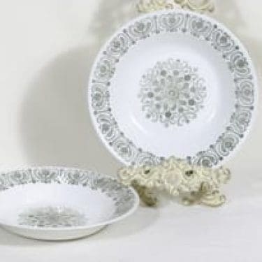 Arabia Sampo lautaset, syvä, 2 kpl, suunnittelija Raija Uosikkinen, syvä, kuparipainokoriste