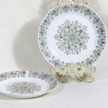 Arabia Sampo lautaset, matala, 2 kpl, suunnittelija Raija Uosikkinen, matala, kuparipainokoriste