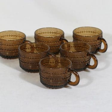 Nuutajärvi Kastehelmi kahvikupit, ruskea, 6 kpl, suunnittelija Oiva Toikka,