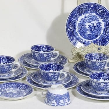 Arabia maisema kahvikupit ja lautaset, sininen, 6 kpl, suunnittelija , kuparipainokoriste