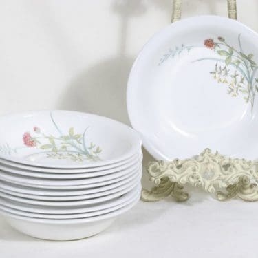 Arabia Pellervo lautaset, syvä, 12 kpl, suunnittelija Raija Uosikkinen, syvä, siirtokuva