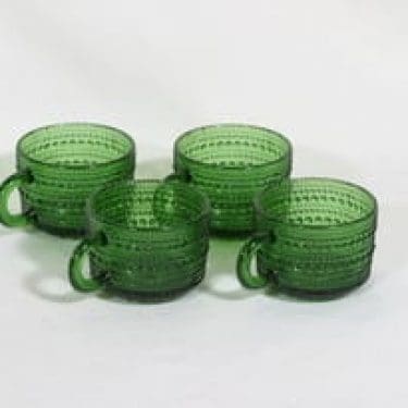 Nuutajärvi Kastehelmi kahvikupit, vihreä, 4 kpl, suunnittelija Oiva Toikka,