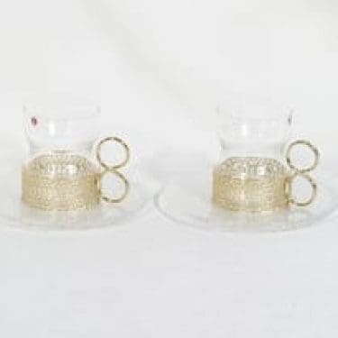 Iittala Tsaikka teekupit ja lautaset, kirkas, 2 kpl, suunnittelija Timo Sarpaneva,