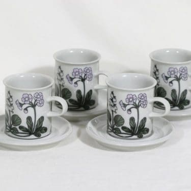 Arabia Flora kahvikupit, 4 kpl, suunnittelija Esteri Tomula, serikuva