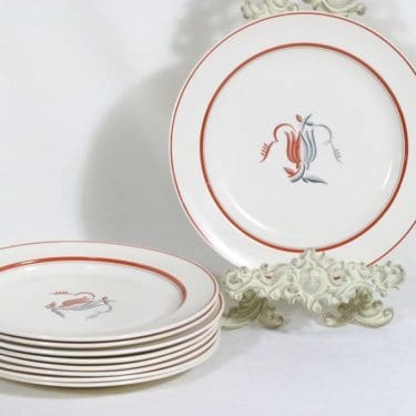 Arabia Oiva lautaset, matala, 9 kpl, suunnittelija Greta-Lisa Snellman-Jäderholm, matala, siirtokuva, art deco